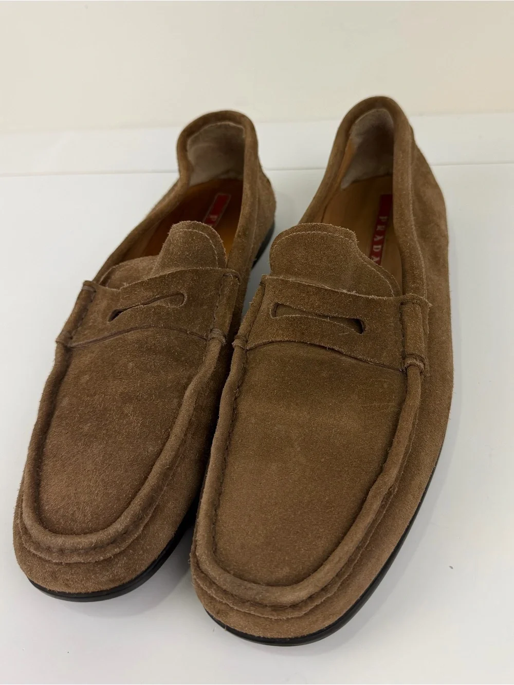 Prada Suede Penny Loafers Brown Size 10 (Fits US 11) Made in Italy